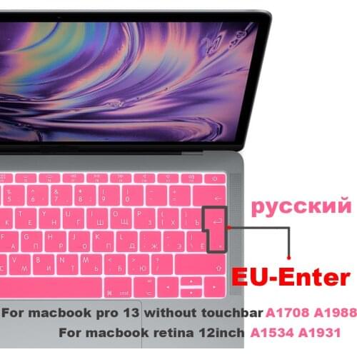 Russian Keyboard Cover Soft Silicone For Macbook 12"A1534 A1931 Retina for Pro 13" Not with touch bar A1708 A1988 EU enter key