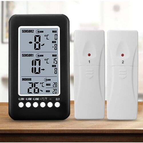 1Set Digital Wireless Weather Temperature Alarm Clock 2 Transmitters indoor Outdoor Temperature Humidity Alarm