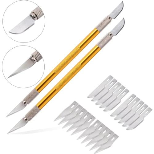EHDIS 2pcs Double-Ended Steel Art Knife Pen With Spare Blade Car Window Sticker Decal Cutting Tool Carbon Vinyl Film Wrap Cutter