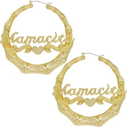 Personalized Name Font Gold Plated Bamboo Hoop Earrings For Women Girls Jewelry Gift Acrylic Laser Custom Name Piercing Earring