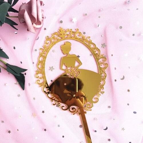 INS Princess Acrylic Cake Topper Gold Pink Flower Bride Wedding Cupcake Topper For Wedding Girls Birthday Party Cake Decorations