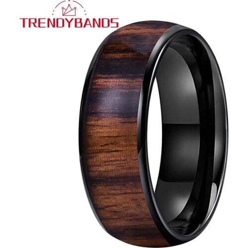Mens Womens Tungsten Carbide Rings Wedding Band 8MM Wood Inlay Couples Anniversary Gift