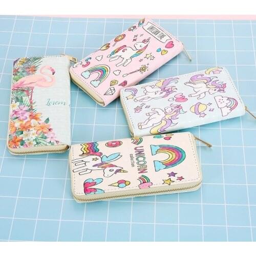 KANDRA Cartoon Wallet PU Leather Zipper Coin Purse Unicorn Wallet Purse for Women Credit Card Christmas Gift Female Clutch Bag