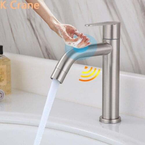 Touch Sensor Faucet Bathroom Automatic Smart Battery Tap Basin Sink Single Cold Grifo One Hole Deck Mounted Faucets Modern Taps