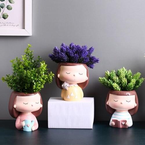 Creative cute girl succulent planting flower pot indoor balcony decoration decoration home decoration desktop potted plant