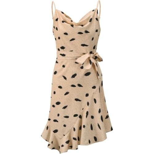 Summer Beach Womens Printed Dress Italian Strap Sleeveless Casual Robe 2021 Ruffle Sling Fashion Bandage Dresses Lrregular Hem