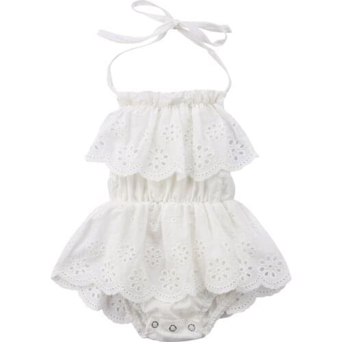 Newborn Girls Layered Romper Infant Baby Girls Tutu Romper Dress White Halter Ruffles Jumpsuit Outfit Baby Clothing