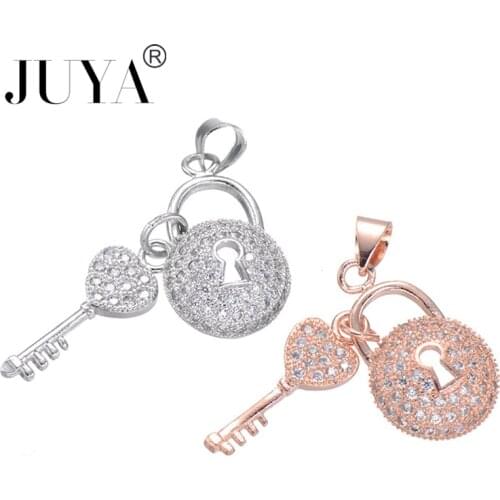 Trendy Lock Key Pendant For Necklace Making Charms For DIY Women Jewellery High Quality Copper Inlaid AAA Zircon breloque Femme