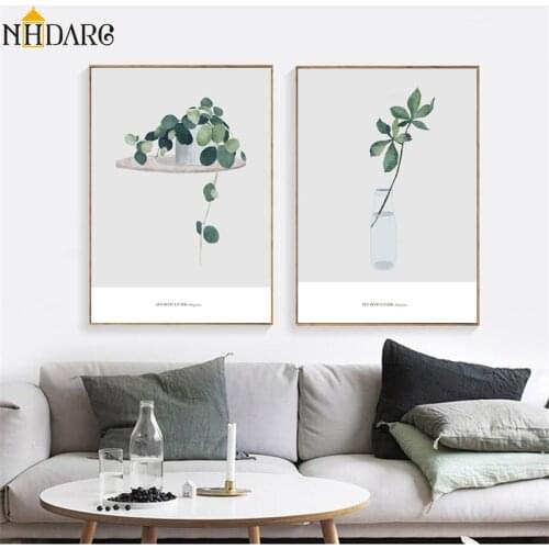 Fashion Fresh Simple Vase Green Plants Canvas Print Painting Poster Art Wall Pictures for Living Room Home Decor Wall Decor