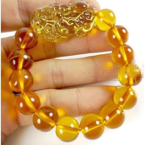 Fashion jewelry Feng Shui Yellow Crystal Pi Yao Pi Xiu Xie Bracelet For Wealth 14mm