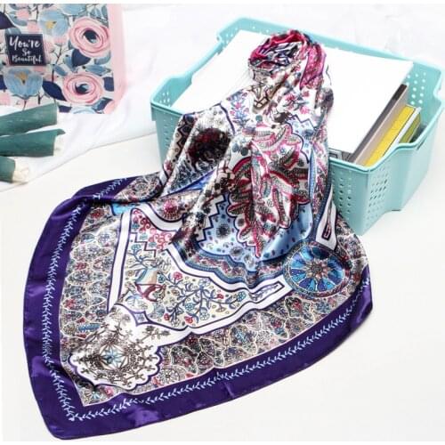 Fashion Kerchief Hijab Scarf For Women Silk Satin Head Scarfs Headband 90*90cm Square Shawls and Wraps Scarves For Ladies Spring