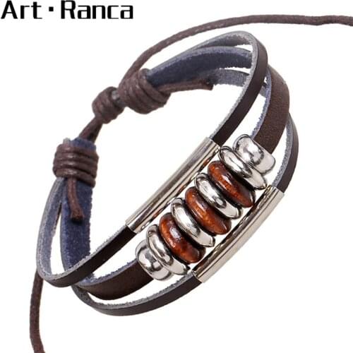 Hand-woven peach bead retro craftsmanship fashionable leather bracelet mens and womens Bracelets