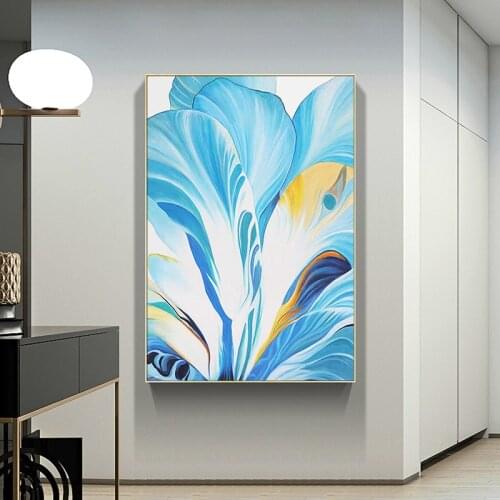 Abstract Blue Leaves Wall Posters Classic Plant Canvas Picture Modern Art Aesthetic Room Home Decor Interior Decorative Painting