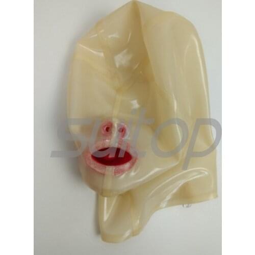 New Suitop Attached mouthpiece and nose tube transparent adults' latex hood bdsm made of 0.4mm thickness natural latex materials