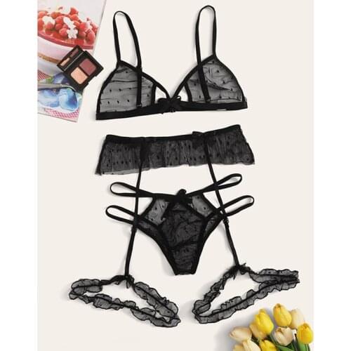 New Women Lingerie Sets Hot Porno Plus Size Lace Sexy Lingerie Transparent Bra+Thong Set Underwear Black Erotic