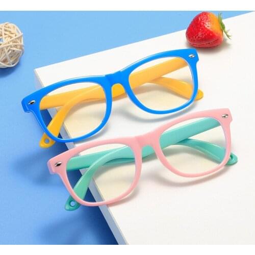 Seemfly Classic Boys Girls Anti Blue Light Glasses Trendy Candy Color Childrens Silicone Computer Goggle Men Women Flat Mirror