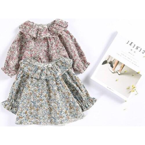 2017 Autumn Baby Girls Flower Shirts Long Sleeve for Kids Floral Neck Cute Shirts Vintage Cotton Infant Children Top 0-2 Years
