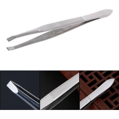 Professional Stainless Steel Eyebrow Hair Removal Tweezer Flat Tip Tool New