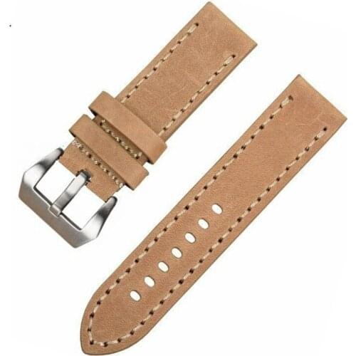 MR NENG Watch Accessories Vintage Genuine For Crazy Horse Leather 20mm 22mm 24mm 26mm Beige Watchband Watch Strap & Watch Band