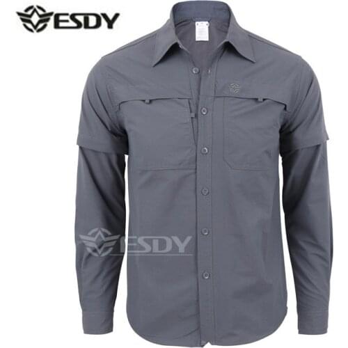 Outdoor Sports Quick Dry Removable Long / Short Sleeve Shirt Male Climbing Hiking Training Tactical Military Detachable Shirts