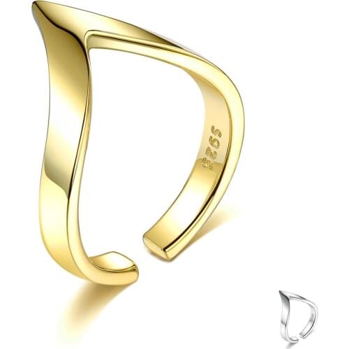 SILVERHOO Authentic 925 Sterling Silver Wave Geometric Open Adjustable Rings For Women Wedding Engagement Fine Jewelry New