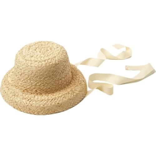 Toddler Kids Summer Handwoven Straw Sun Hat Large Wide Brim Vacation UV Protection Beach Cap with Ribbon Chin Strap