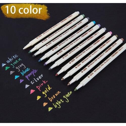 STA 10 Colors Lot Metallic Marker Pen DIY Scrapbooking Crafts Soft Brush Pen Art Marker Pen For Stationery School Supplies