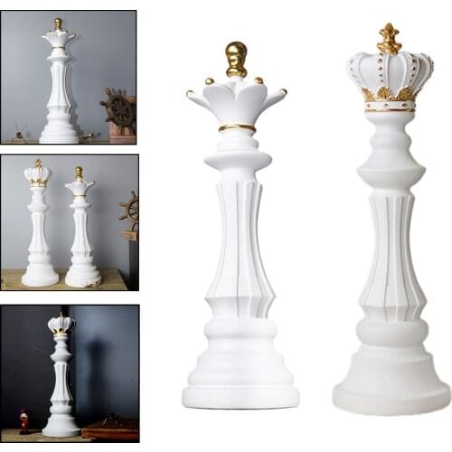 2PCS Resin Statue Board Games International Chess Ornaments Figurines Chessmen Shape Decoration Home Decor King Queen Ornament