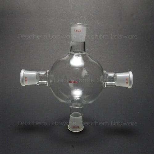 500ml,4-Neck,24/29,Cross Joint Glass Flask,Four Necks,Lab Chemistry Vessel