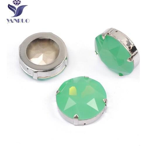YANRUO 1201 27mm Pacific Opal Round Strass Fancy Stones Point Back Sewn Rhinestones Glass Crystals For Decoration