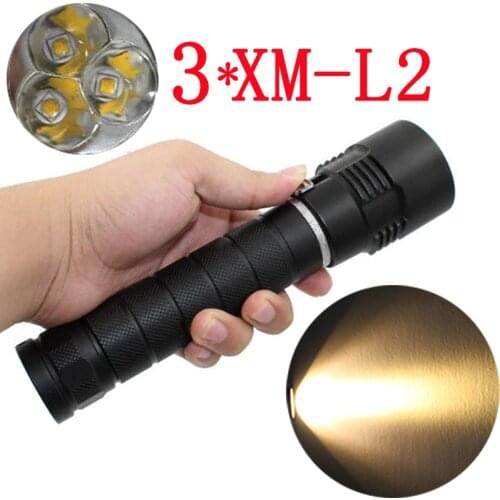 Tactical 3x XM-L2 LED Flashlight 3200Lm Powerful Waterproof Underwater Dive LED Diving Flashlight Torch Lamp Yellow Light
