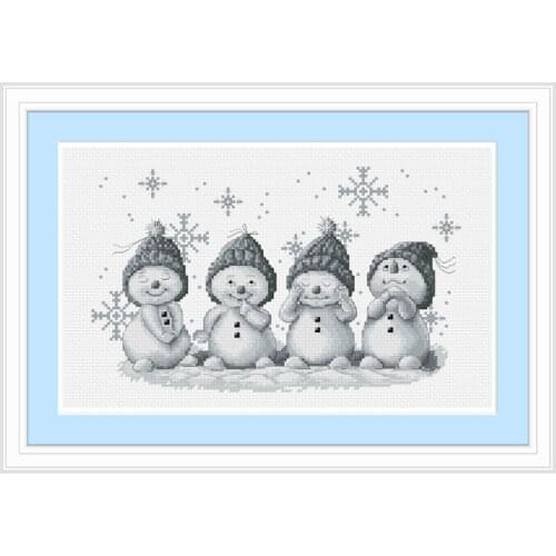 Precision Printing New Product Fishxx Cross Stitch Kit A3289 Monochrome Embroidery Thread Gray Four Gray Snowmen
