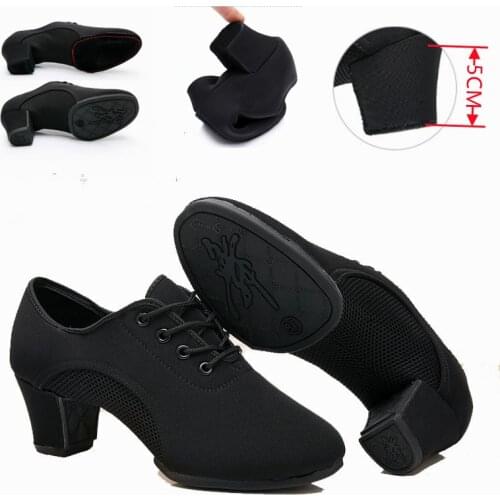 Dance Shoes Black Canvas Modern Salsa/Latin/Tango/Ballroom Shoes Rubber/Soft Sole 5cm Heel Dancing Shoes Professional