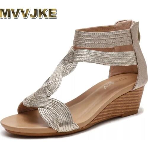 MVVJKE2021 Gold silver shoes women sandals wedge roman fashion summer ladies sandles party gladiator elegant female sandalias
