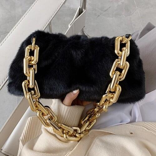 High Quality Women Faux Fur Handbags Luxury Shoulder Bags Designer Ladies Chain Messenger Bags Fashion Female Small Cloud Bag