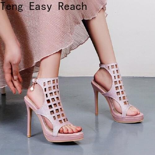 Summer Women Gladiator Sandals 2021 Sexy Designer Peep Toe Hollow Out Square High Heels Platform Ankle Buckle Party Ladies Shoes