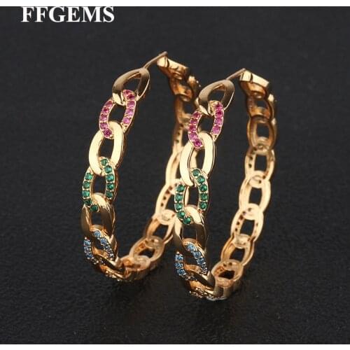 FFGems Multi Color Sapphire Ruby Stone Hoop Earrings For Women Girl Gift Big Circle Earrings Black Gold Plated Wholesale