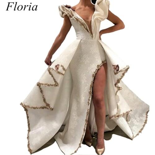 New Arrival Special Muslin Celebrity Dresses 2019 Deep V-Neck Sleeveless High Side Split Sexy Evening Red Carpet Runaway Gowns