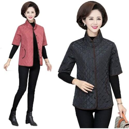 Middle-aged Women Waistcoat Jackets Spring Autumn Thin Short-Sleeved Coat Vests Cotton padded Jacket Large Size Waistcoat Femal