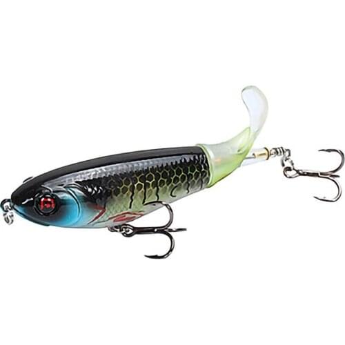 1 Pc Topwater Artificial Fishing Lure Hard Bait 3D Eyes With Soft Rotating Tail Fishing Tool