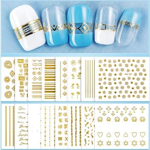 1PC Gold Nail Sticker 3D Self-Adhesive Manicure Tips Art Geometric Flower Star Snowflake Pattern Lasting Nail Polish Decoration