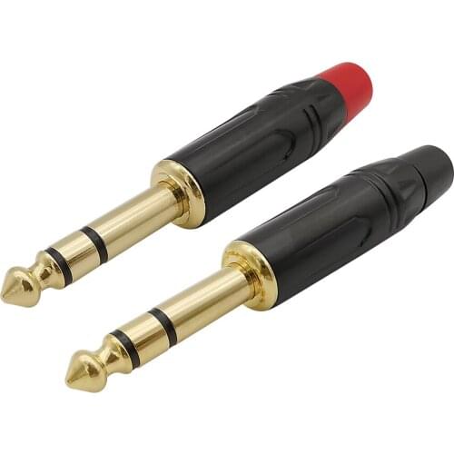 10Pcs/Lot 1/4" 6.35mm Stereo Audio Plug Wiring Connector 3 Pole 6.35mm Microphone Male Plug DIY Soldering Jack Amplifier Adapter