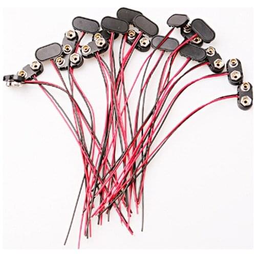 20pcs Copper & Plastic 9V Battery Clip Snap on connectors Cable 15cm