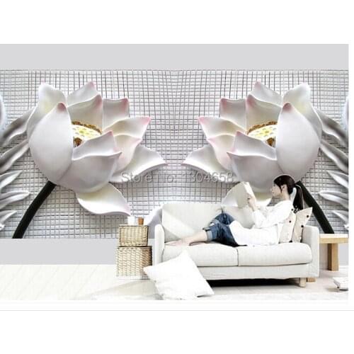 Free shipping custom modern mural sandstone lotus relief 3D stereo mural painting the living room TV backdrop wallpaper