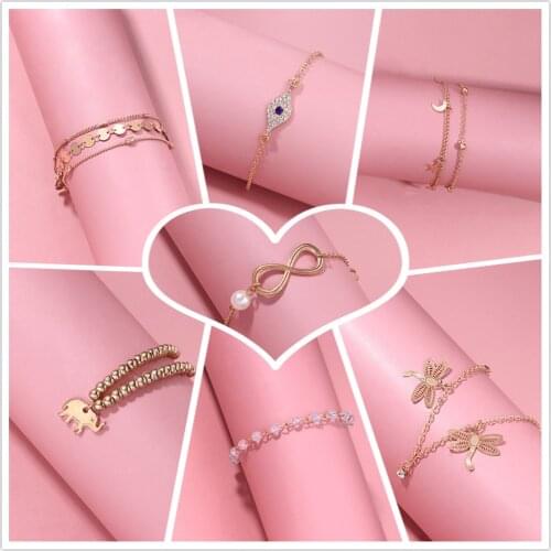 Fashion alloy anklet eyes Elephant daisy flower anklet female personality handmade summer ocean beach bohemian anklet for women