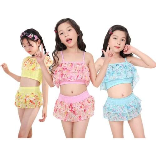Kids Girl Swimwear Summer Little Girl Swimsuit Straps Floral Print Tops Skirt Shorts Kid Children Swimsuits Set Cute