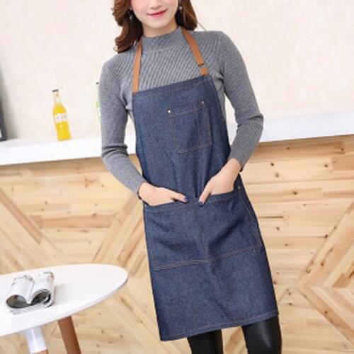 Adults Denim Blue Cooking Kitchen Restaurant Work Bib Apron Dress with Pocket