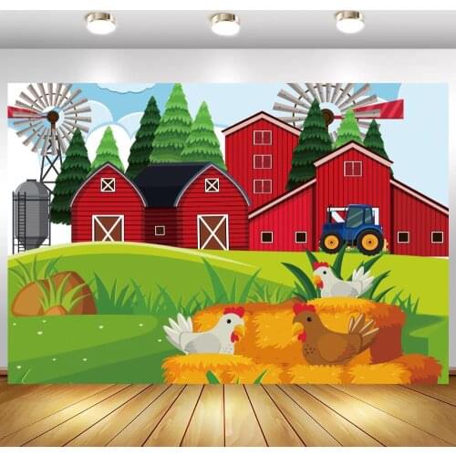 Farm Theme Photography Background Red Barn Barnyard Forest Backdrops Birthday Party Photocall Photo Studio