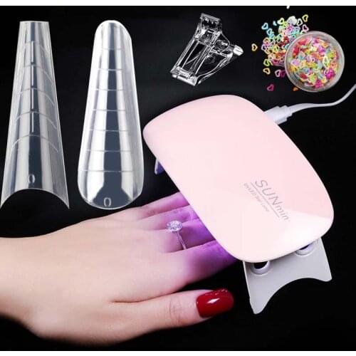 Nail Forms Full Acrylic Poly UV Gel Extended False Tips With Mini Lamp Clip DIY Quick Building Nail Extension Art Dual Forms