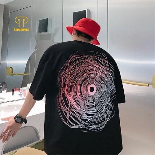 TAVARES Men Short Sleeve Whirlpool cec line Summer Round neck Casual Cotton T-shirt Breathable Loose Clothes